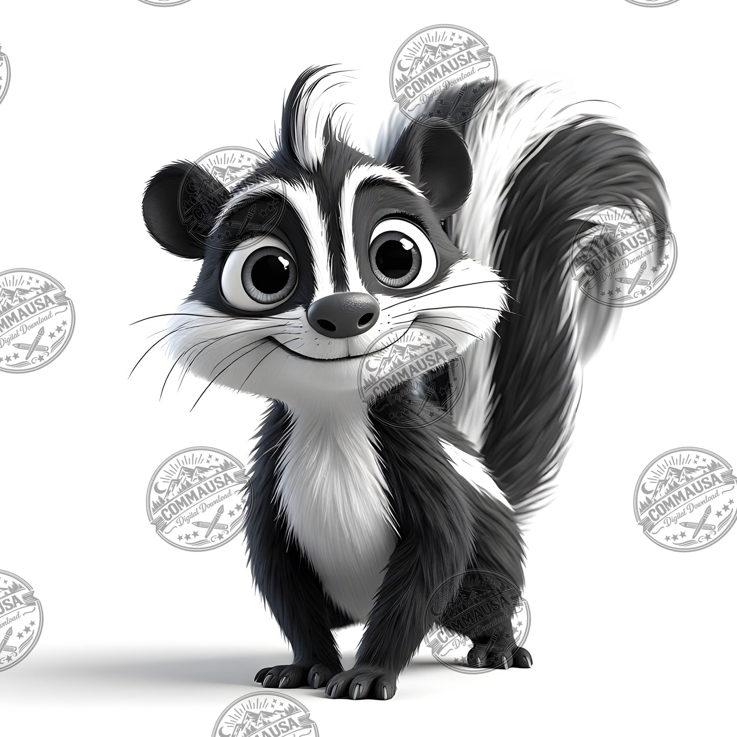 Cute Skunk Nursery Wall Art Printable Woodland Animal Decor PNG Kids Room Sublimation Commercial Use
