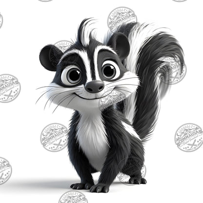Cute Skunk Nursery Wall Art Printable Woodland Animal Decor PNG Kids Room Sublimation Commercial Use
