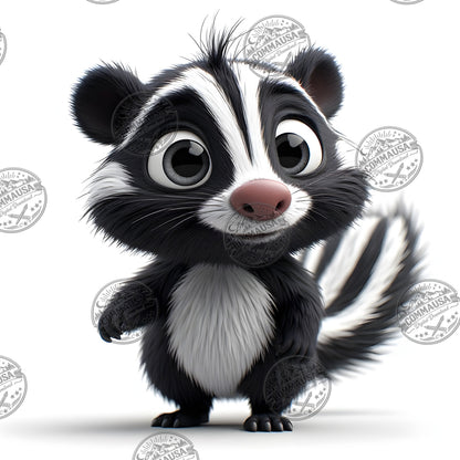 Cute Skunk Nursery Wall Art Printable Woodland Animal Decor PNG Kids Room Sublimation Commercial Use
