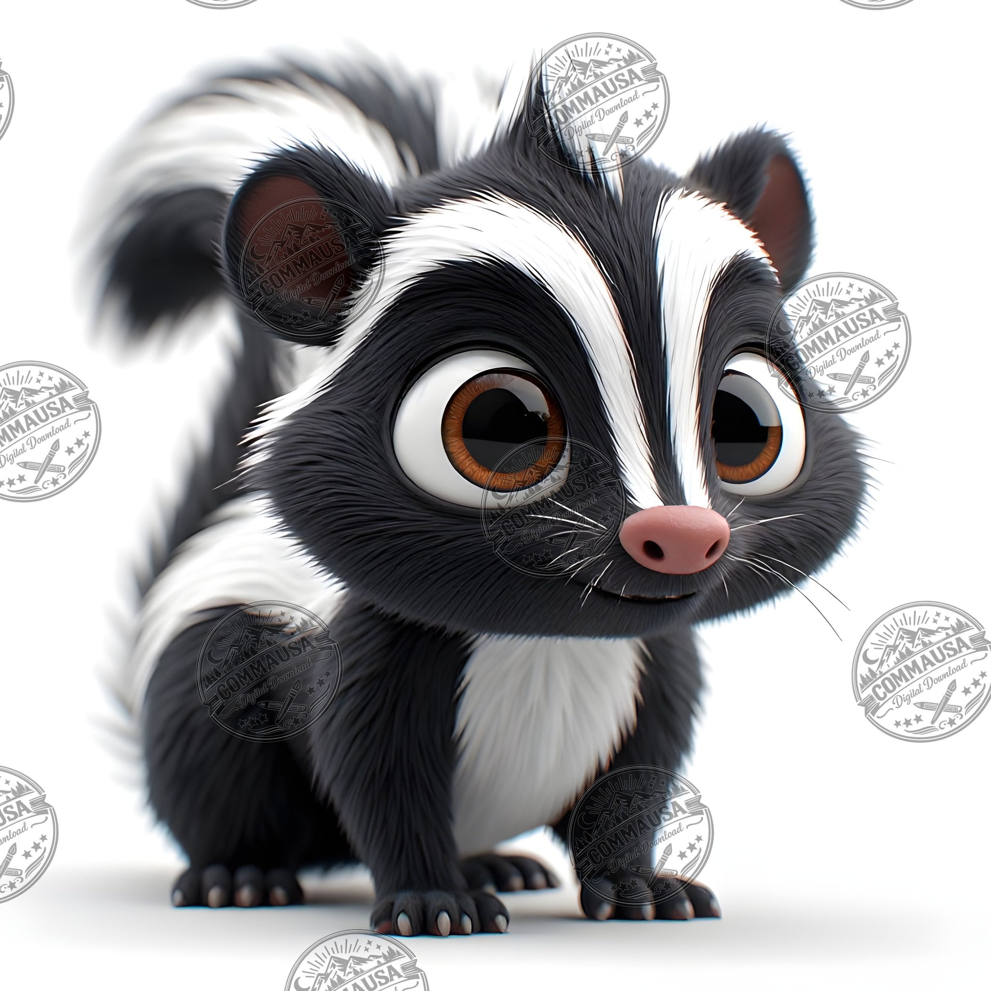 Cute Skunk Nursery Wall Art Printable Woodland Animal Decor PNG Kids Room Sublimation Commercial Use