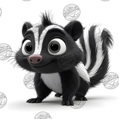 Cute Skunk Nursery Wall Art Printable Woodland Animal Decor PNG Kids Room Sublimation Commercial Use
