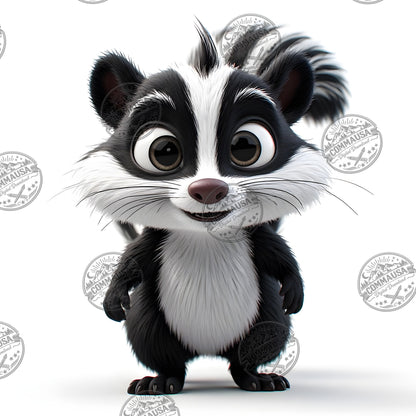 Cute Skunk Nursery Wall Art Printable Woodland Animal Decor PNG Kids Room Sublimation Commercial Use
