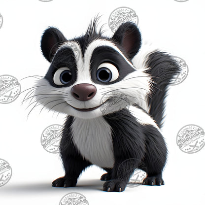 Cute Skunk Nursery Wall Art Printable Woodland Animal Decor PNG Kids Room Sublimation Commercial Use