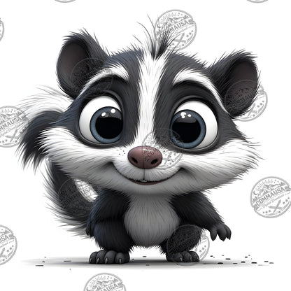 Cute Skunk Nursery Wall Art Printable Woodland Animal Decor PNG Kids Room Sublimation Commercial Use