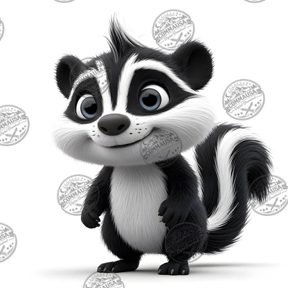 Cute Skunk Nursery Wall Art Printable Woodland Animal Decor PNG Kids Room Sublimation Commercial Use