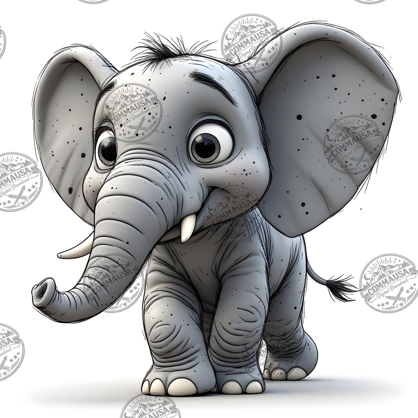 Baby Elephant Nursery Wall Art Printable, Cute Cartoon Elephant PNG, Kids Room Decor, Sublimation Commercial Use