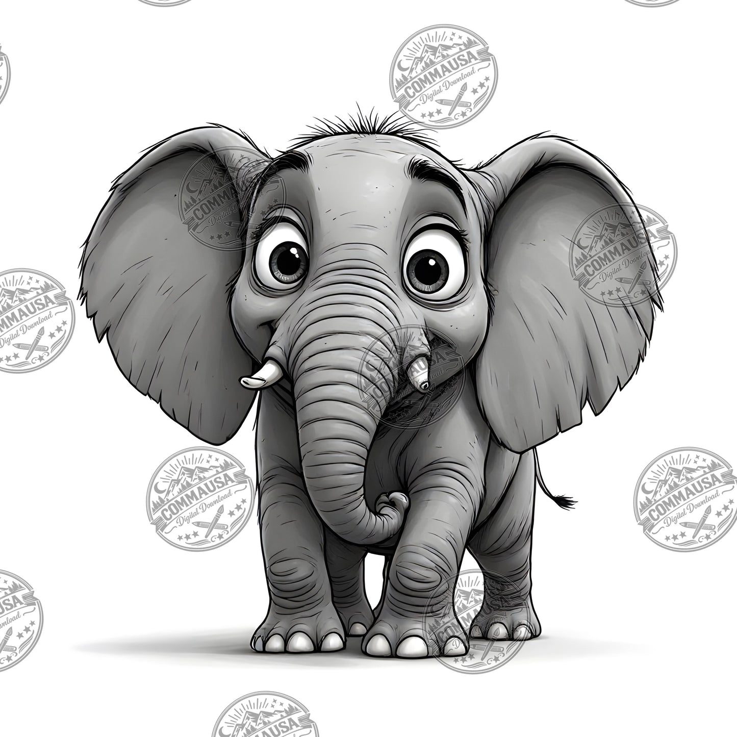 Baby Elephant Nursery Wall Art Printable, Cute Cartoon Elephant PNG, Kids Room Decor, Sublimation Commercial Use