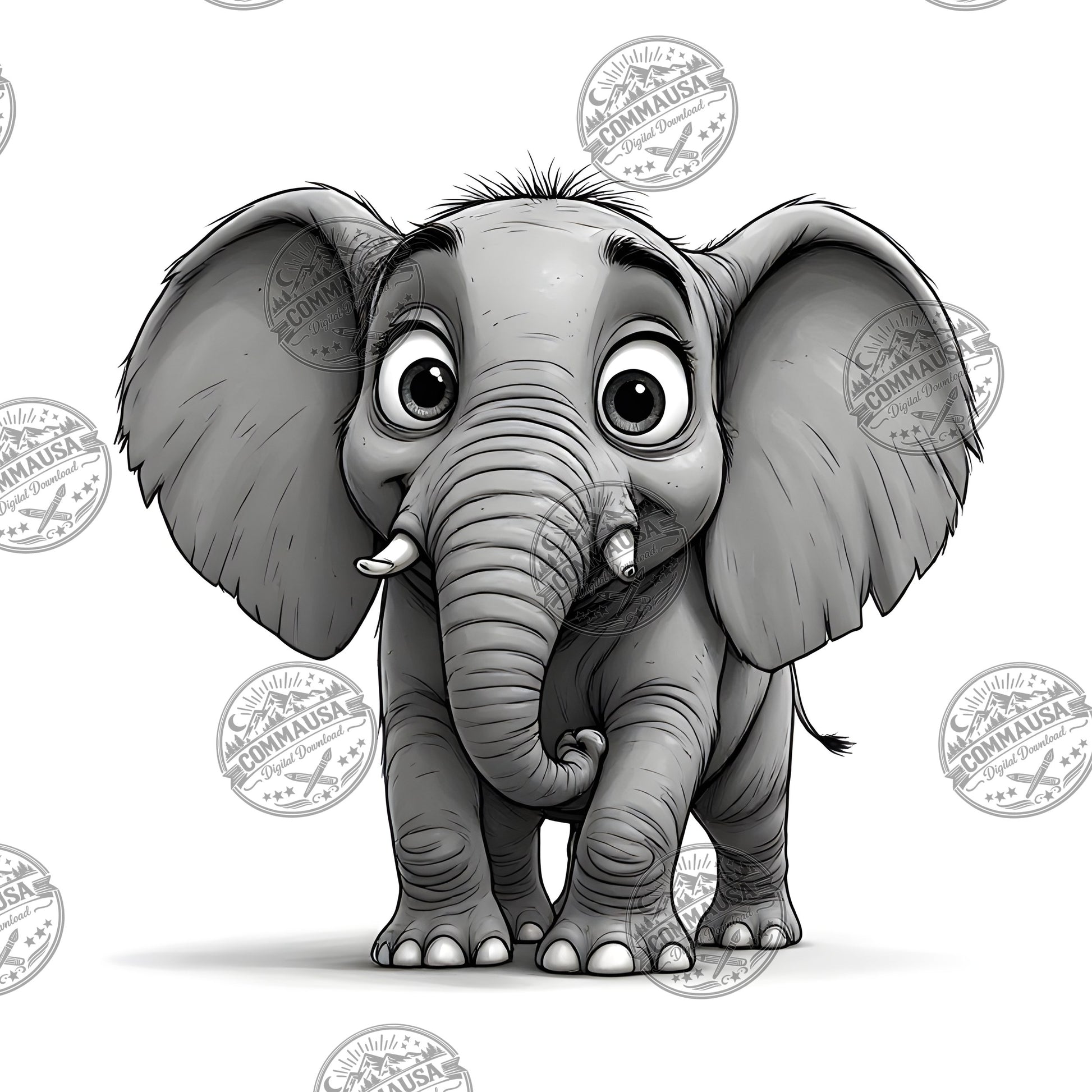 Baby Elephant Nursery Wall Art Printable, Cute Cartoon Elephant PNG, Kids Room Decor, Sublimation Commercial Use