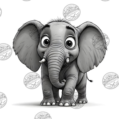 Baby Elephant Nursery Wall Art Printable, Cute Cartoon Elephant PNG, Kids Room Decor, Sublimation Commercial Use