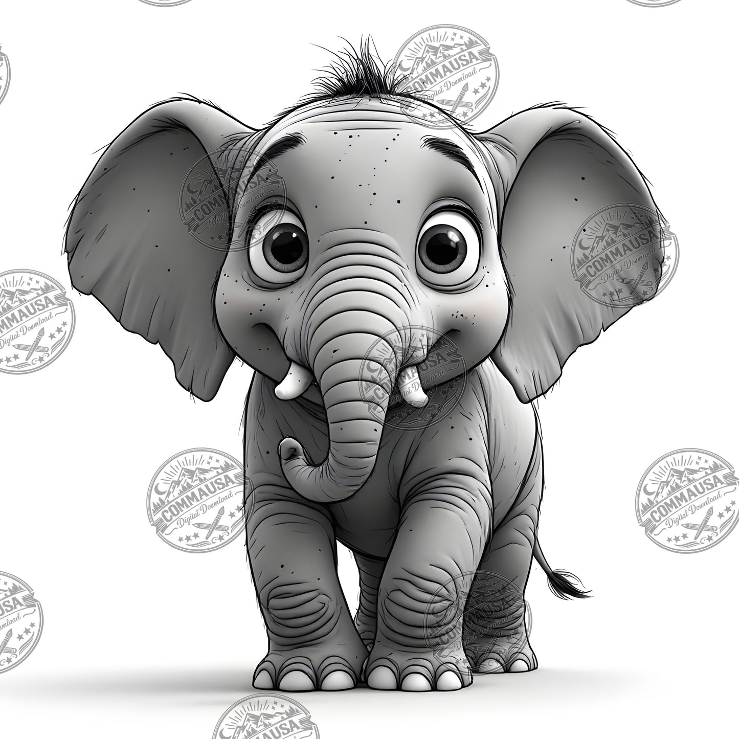Baby Elephant Nursery Wall Art Printable, Cute Cartoon Elephant PNG, Kids Room Decor, Sublimation Commercial Use