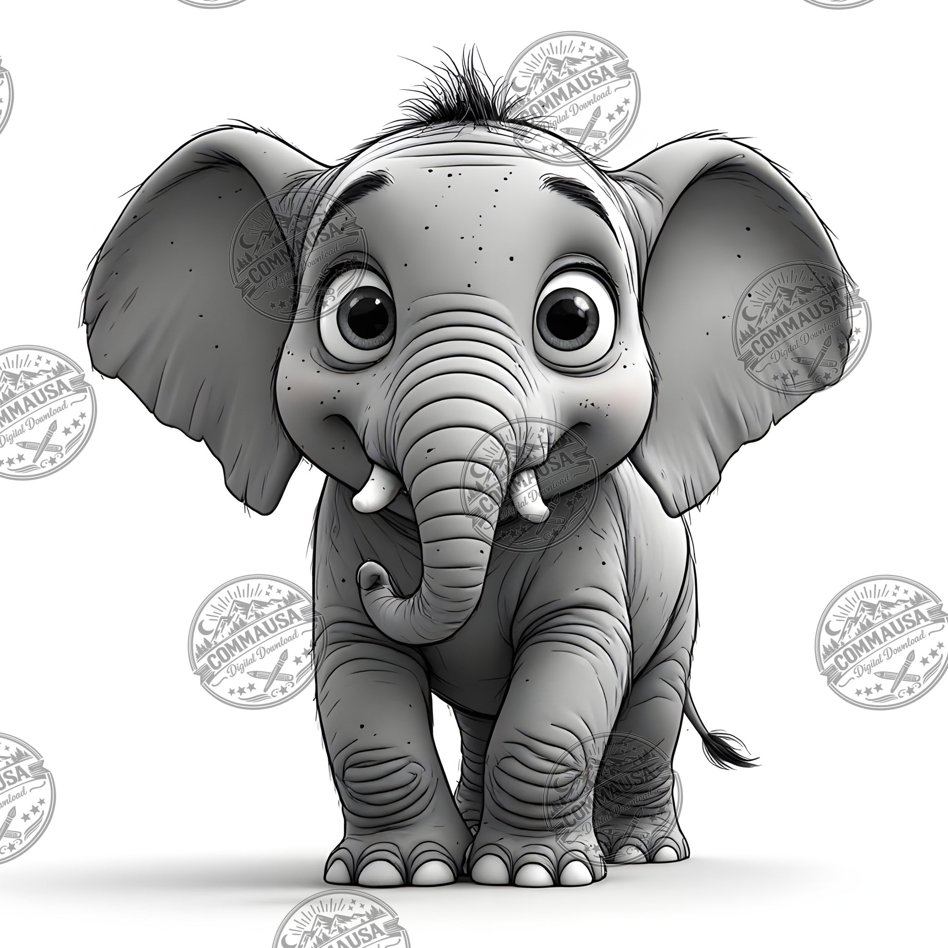 Baby Elephant Nursery Wall Art Printable, Cute Cartoon Elephant PNG, Kids Room Decor, Sublimation Commercial Use