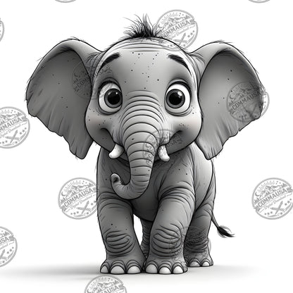 Baby Elephant Nursery Wall Art Printable, Cute Cartoon Elephant PNG, Kids Room Decor, Sublimation Commercial Use