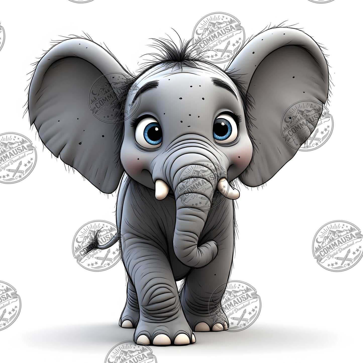 Baby Elephant Nursery Wall Art Printable, Cute Cartoon Elephant PNG, Kids Room Decor, Sublimation Commercial Use
