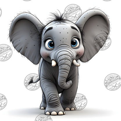 Baby Elephant Nursery Wall Art Printable, Cute Cartoon Elephant PNG, Kids Room Decor, Sublimation Commercial Use