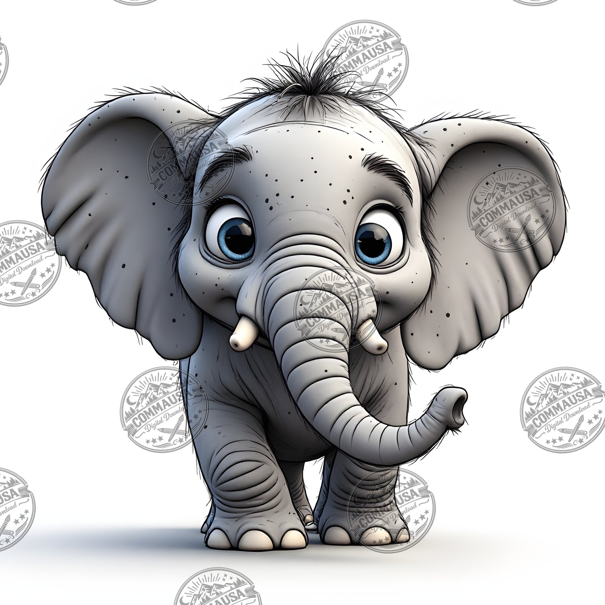 Baby Elephant Nursery Wall Art Printable, Cute Cartoon Elephant PNG, Kids Room Decor, Sublimation Commercial Use