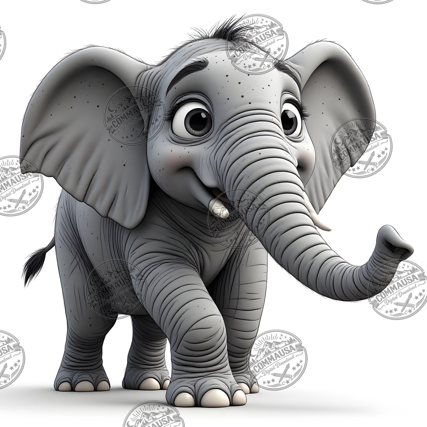 Baby Elephant Nursery Wall Art Printable, Cute Cartoon Elephant PNG, Kids Room Decor, Sublimation Commercial Use
