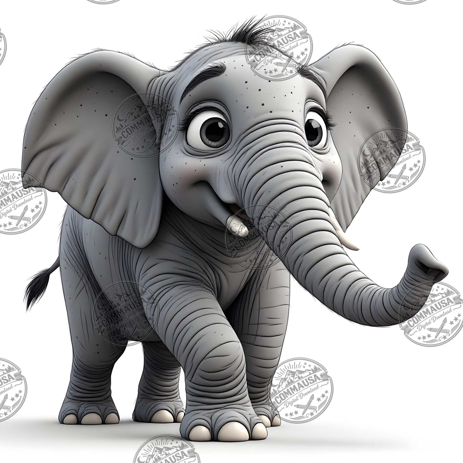 Baby Elephant Nursery Wall Art Printable, Cute Cartoon Elephant PNG, Kids Room Decor, Sublimation Commercial Use
