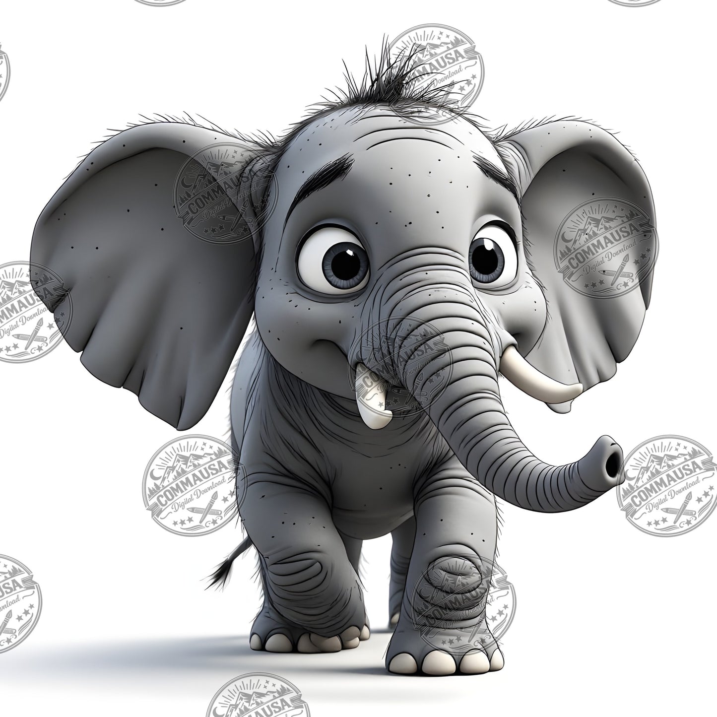 Baby Elephant Nursery Wall Art Printable, Cute Cartoon Elephant PNG, Kids Room Decor, Sublimation Commercial Use