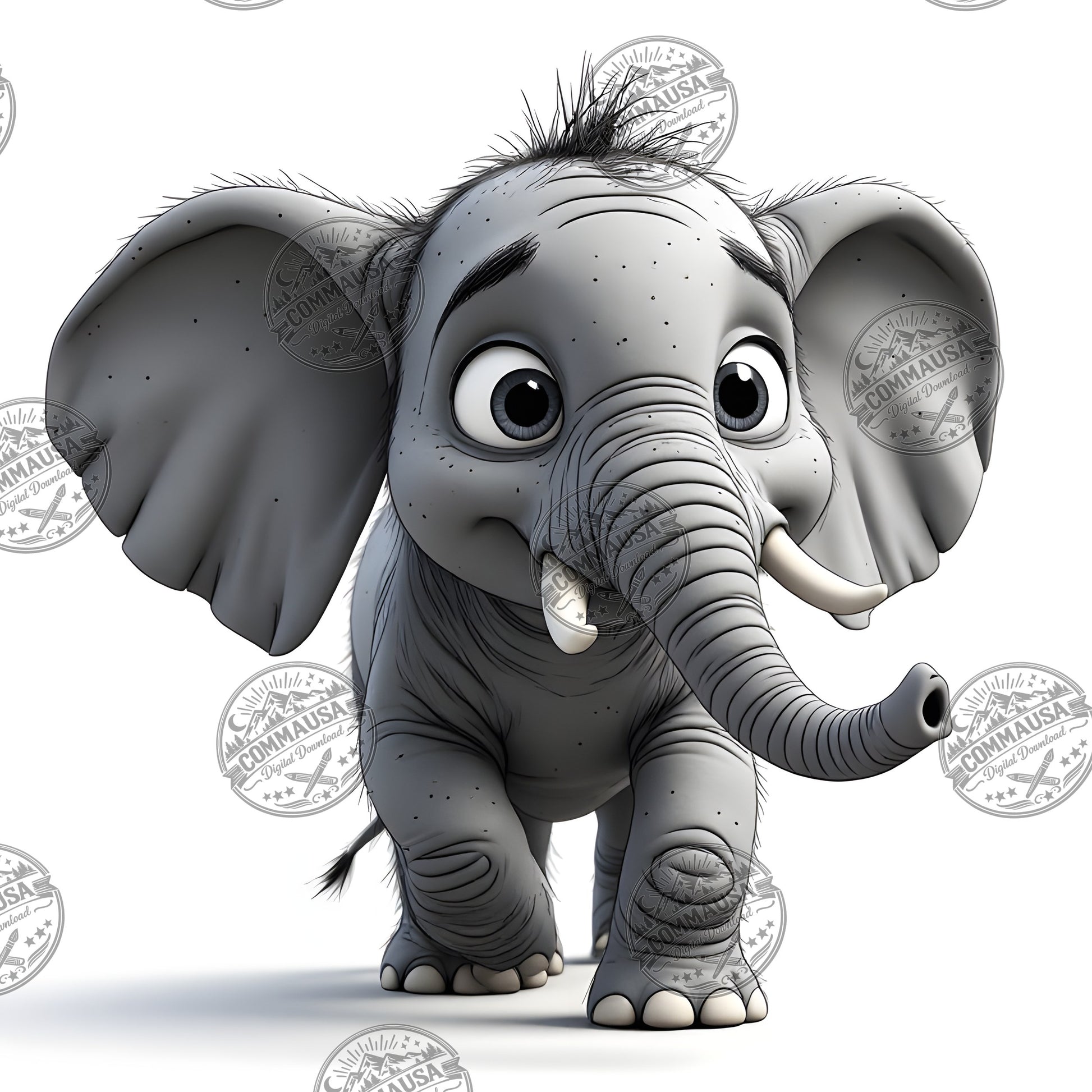 Baby Elephant Nursery Wall Art Printable, Cute Cartoon Elephant PNG, Kids Room Decor, Sublimation Commercial Use