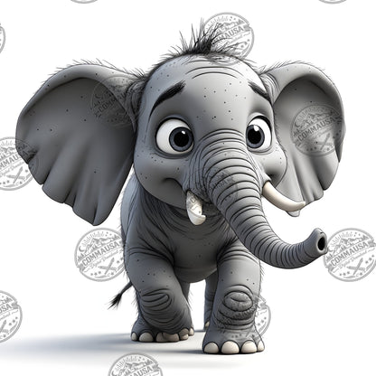 Baby Elephant Nursery Wall Art Printable, Cute Cartoon Elephant PNG, Kids Room Decor, Sublimation Commercial Use