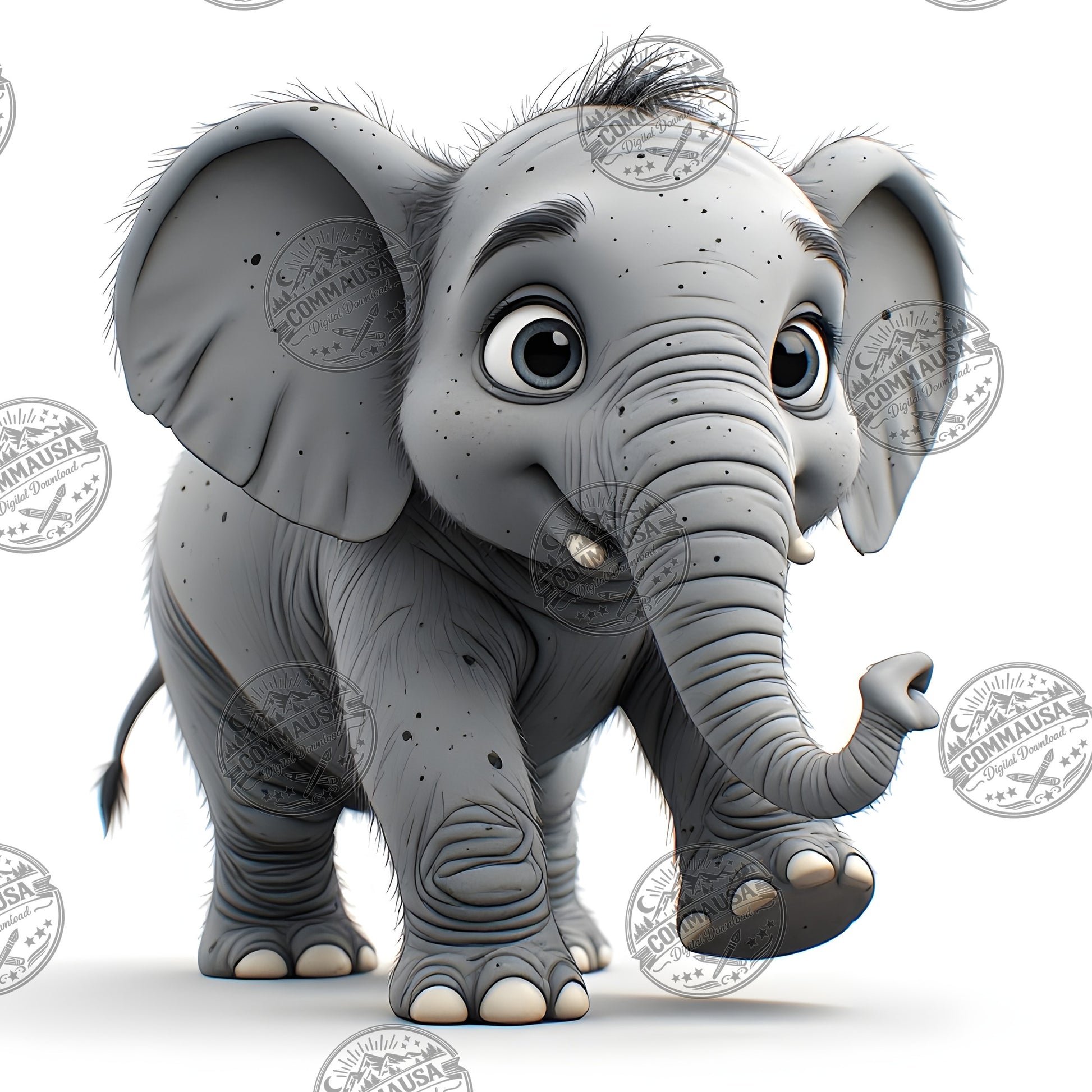 Baby Elephant Nursery Wall Art Printable, Cute Cartoon Elephant PNG, Kids Room Decor, Sublimation Commercial Use