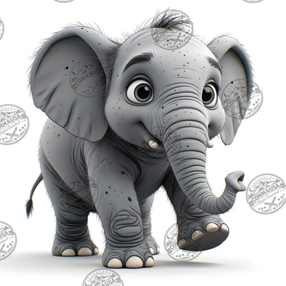 Baby Elephant Nursery Wall Art Printable, Cute Cartoon Elephant PNG, Kids Room Decor, Sublimation Commercial Use