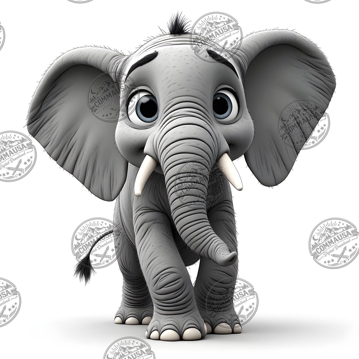 Baby Elephant Nursery Wall Art Printable, Cute Cartoon Elephant PNG, Kids Room Decor, Sublimation Commercial Use