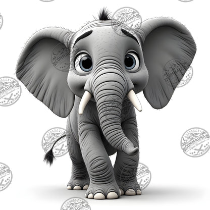 Baby Elephant Nursery Wall Art Printable, Cute Cartoon Elephant PNG, Kids Room Decor, Sublimation Commercial Use