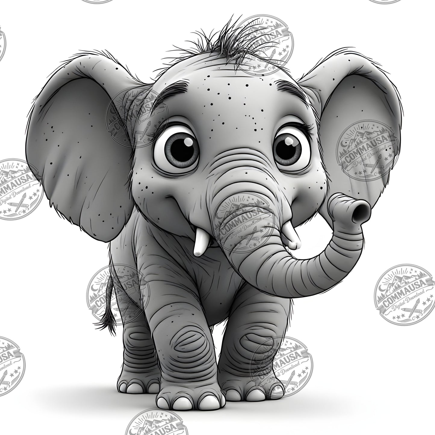 Baby Elephant Nursery Wall Art Printable, Cute Cartoon Elephant PNG, Kids Room Decor, Sublimation Commercial Use