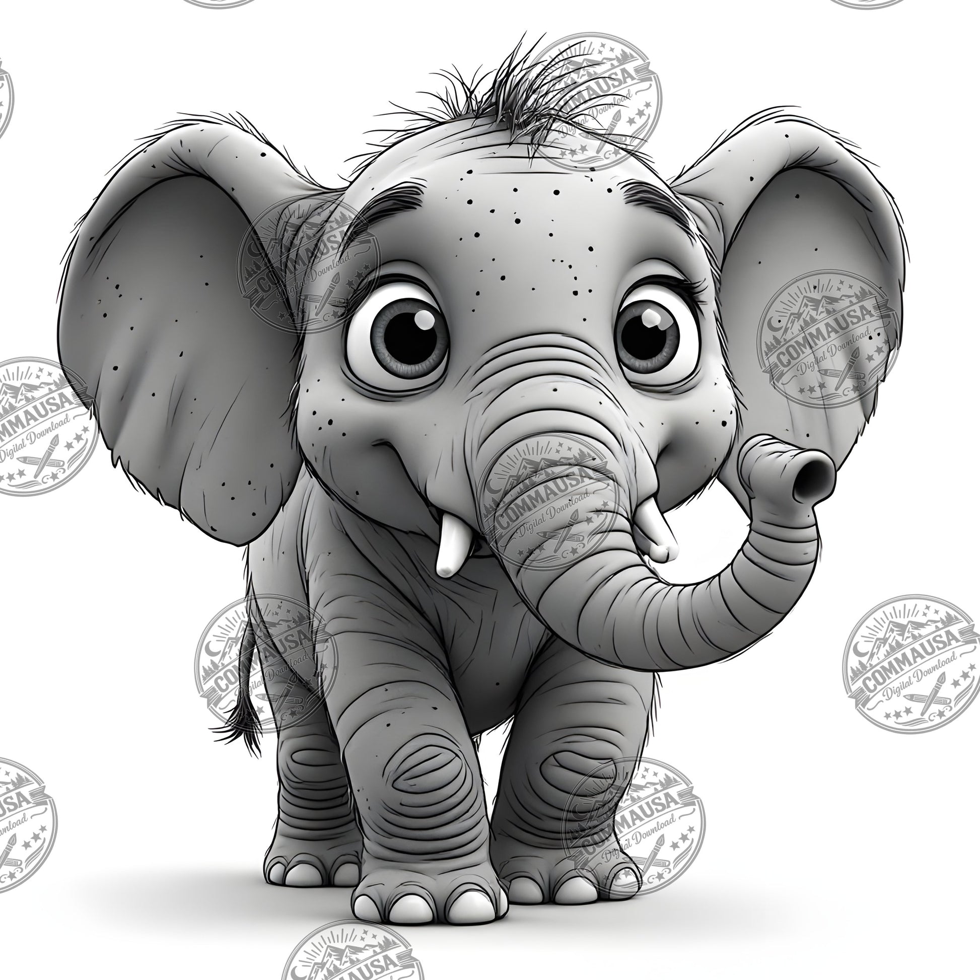 Baby Elephant Nursery Wall Art Printable, Cute Cartoon Elephant PNG, Kids Room Decor, Sublimation Commercial Use