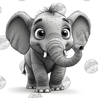 Baby Elephant Nursery Wall Art Printable, Cute Cartoon Elephant PNG, Kids Room Decor, Sublimation Commercial Use
