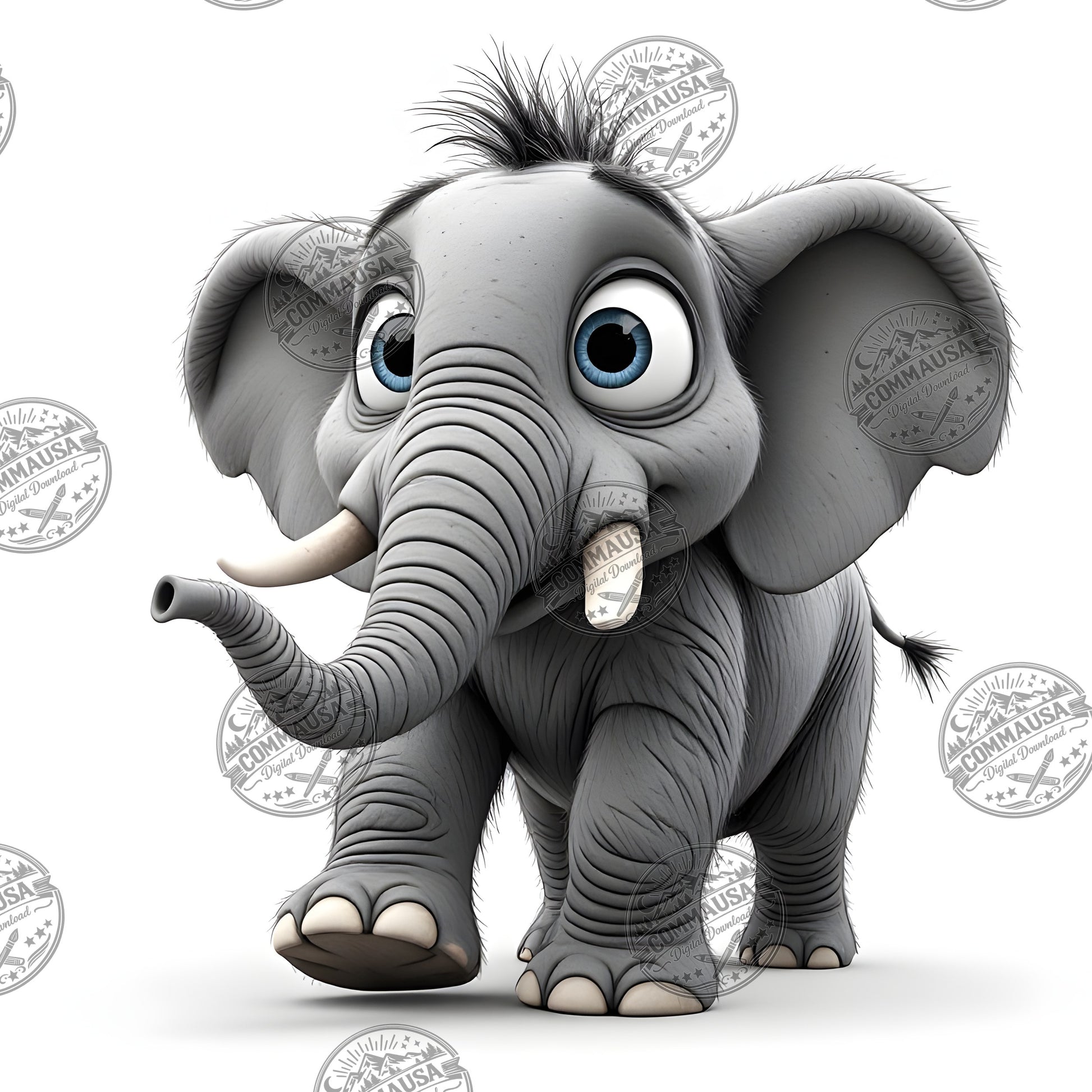 Baby Elephant Nursery Wall Art Printable, Cute Cartoon Elephant PNG, Kids Room Decor, Sublimation Commercial Use