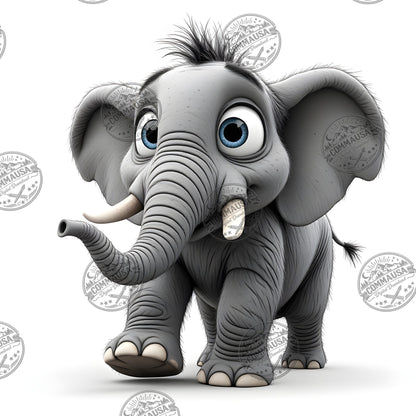 Baby Elephant Nursery Wall Art Printable, Cute Cartoon Elephant PNG, Kids Room Decor, Sublimation Commercial Use