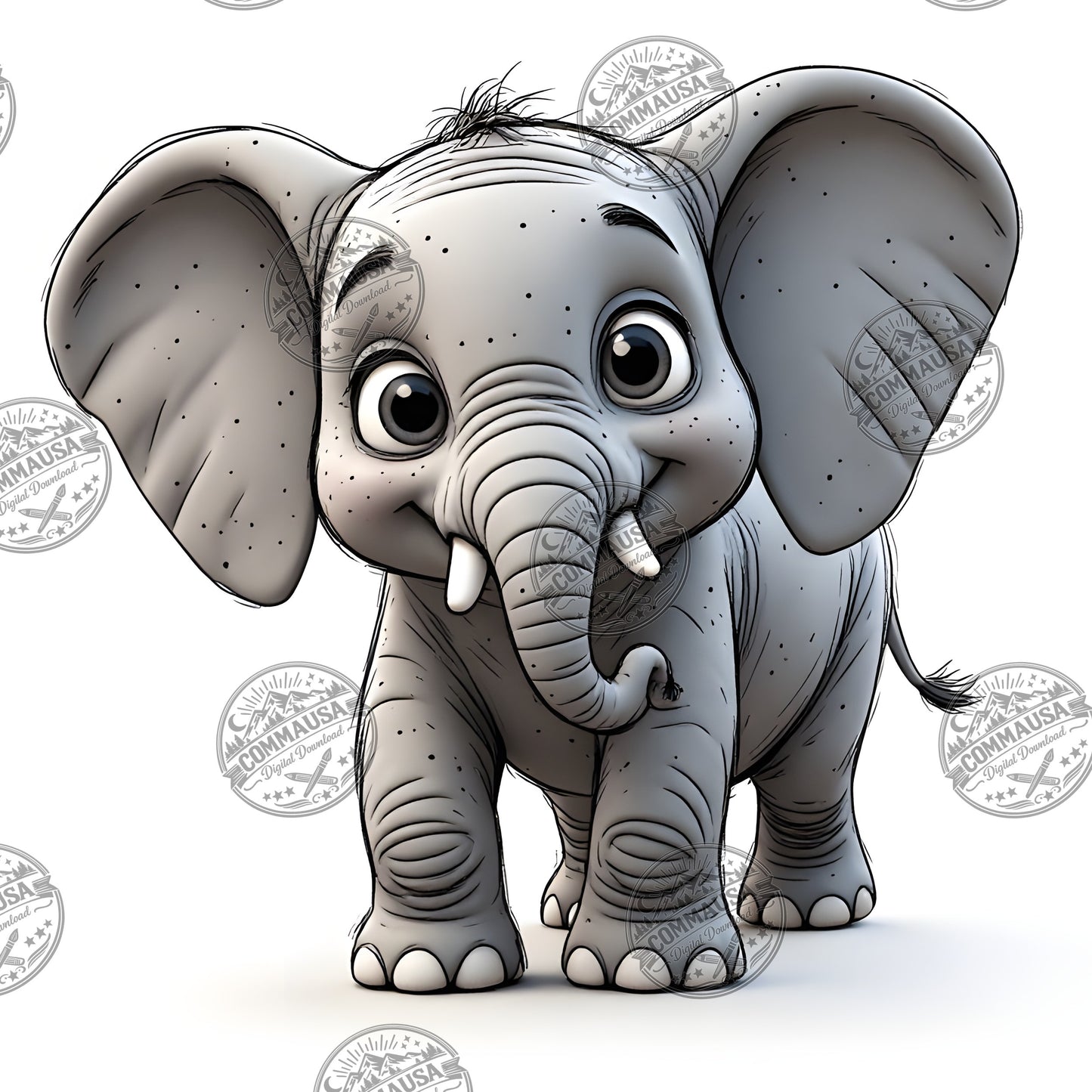 Baby Elephant Nursery Wall Art Printable, Cute Cartoon Elephant PNG, Kids Room Decor, Sublimation Commercial Use