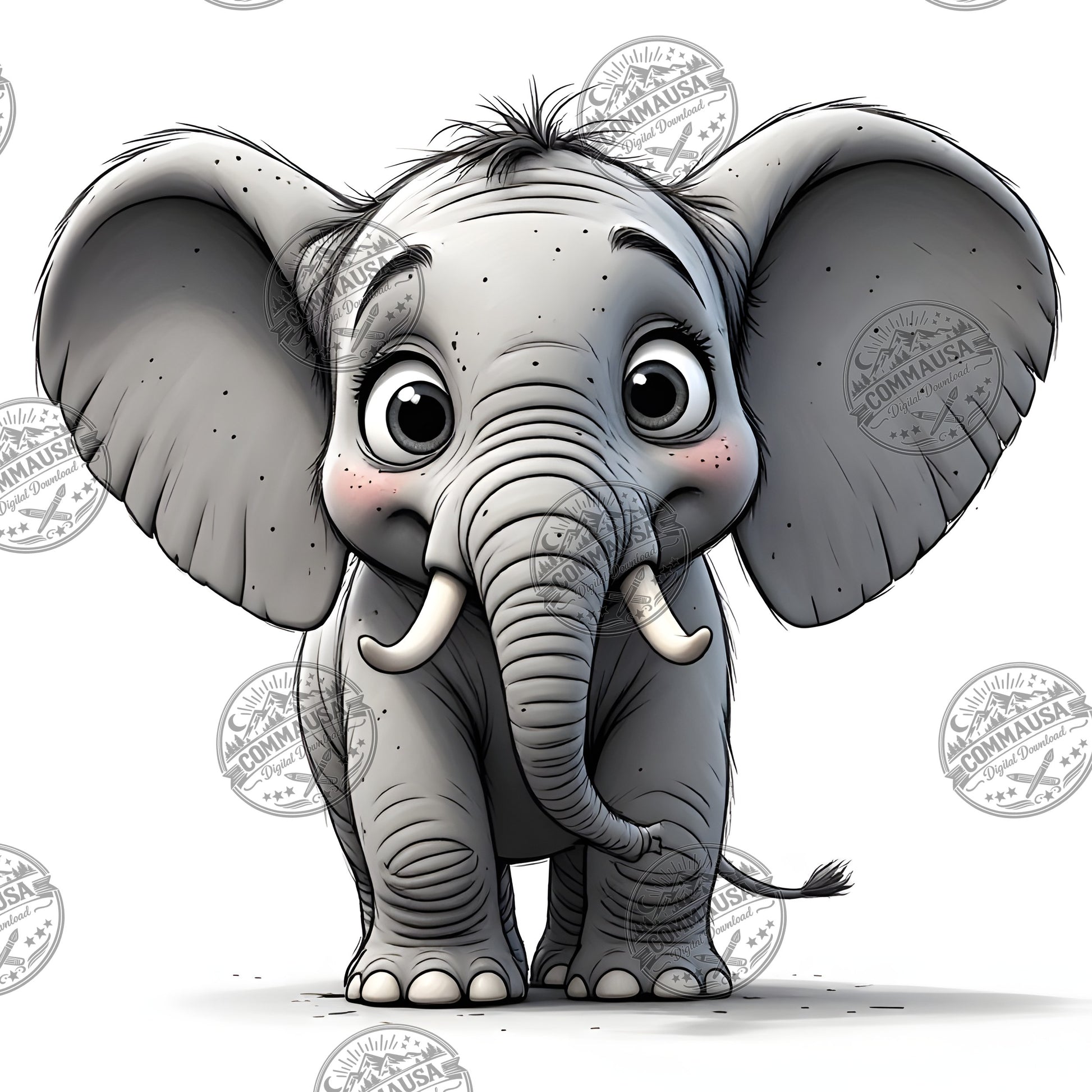Baby Elephant Nursery Wall Art Printable, Cute Cartoon Elephant PNG, Kids Room Decor, Sublimation Commercial Use