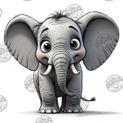 Baby Elephant Nursery Wall Art Printable, Cute Cartoon Elephant PNG, Kids Room Decor, Sublimation Commercial Use
