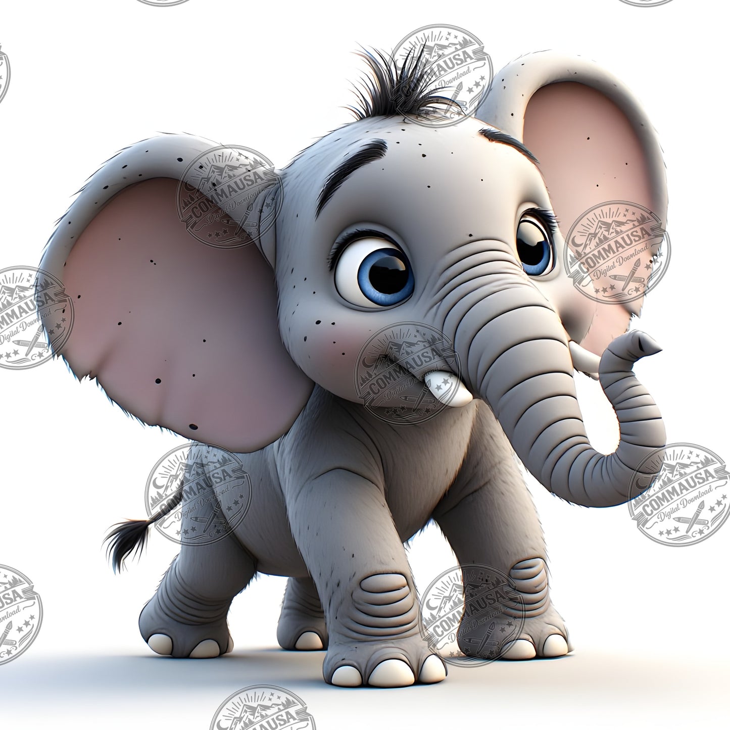 Baby Elephant Nursery Wall Art Printable, Cute Cartoon Elephant PNG, Kids Room Decor, Sublimation Commercial Use