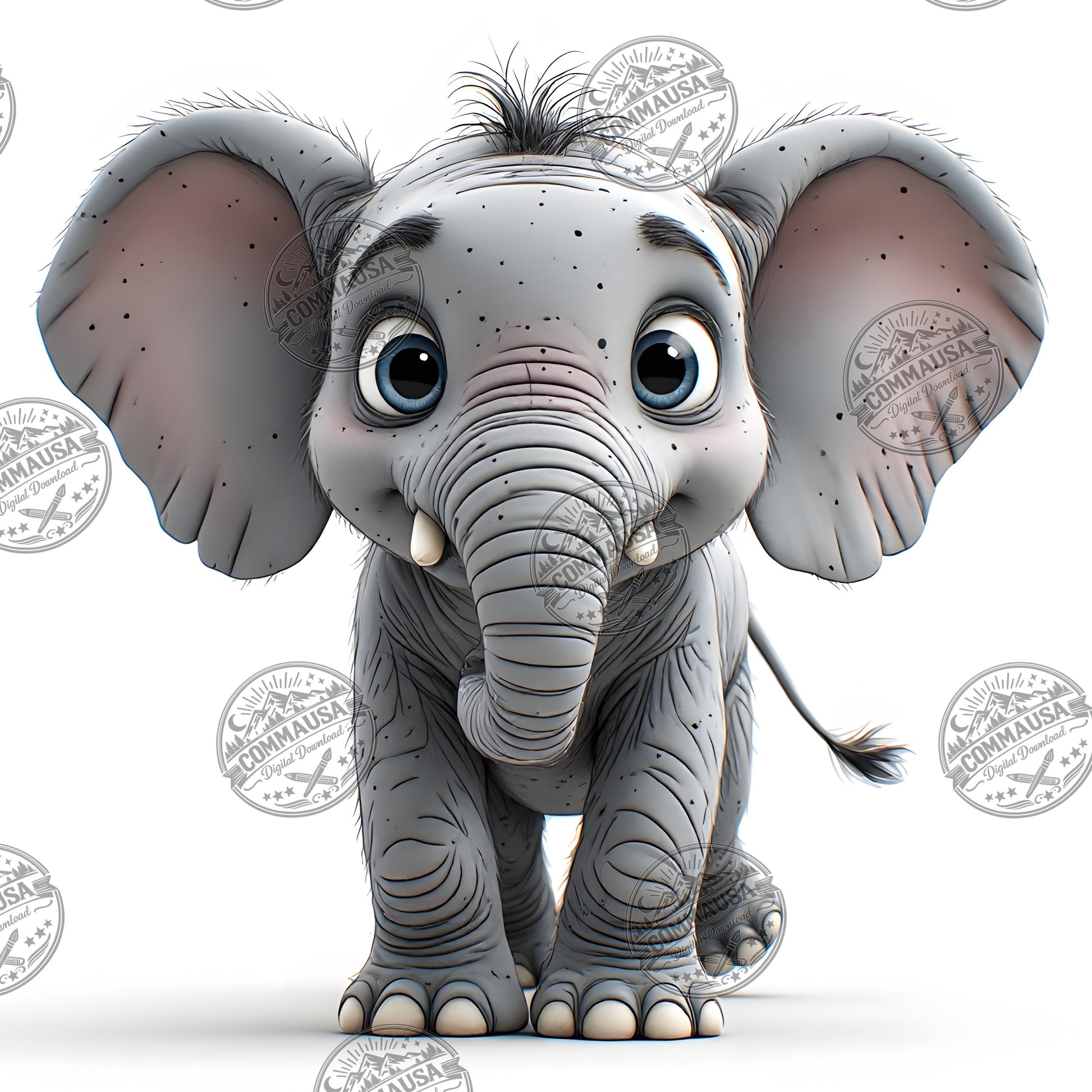 Baby Elephant Nursery Wall Art Printable, Cute Cartoon Elephant PNG, Kids Room Decor, Sublimation Commercial Use
