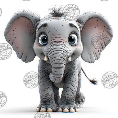 Baby Elephant Nursery Wall Art Printable, Cute Cartoon Elephant PNG, Kids Room Decor, Sublimation Commercial Use