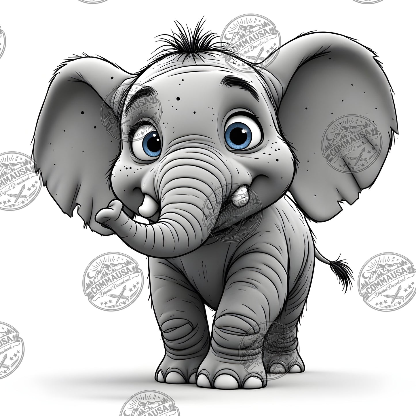 Baby Elephant Nursery Wall Art Printable, Cute Cartoon Elephant PNG, Kids Room Decor, Sublimation Commercial Use