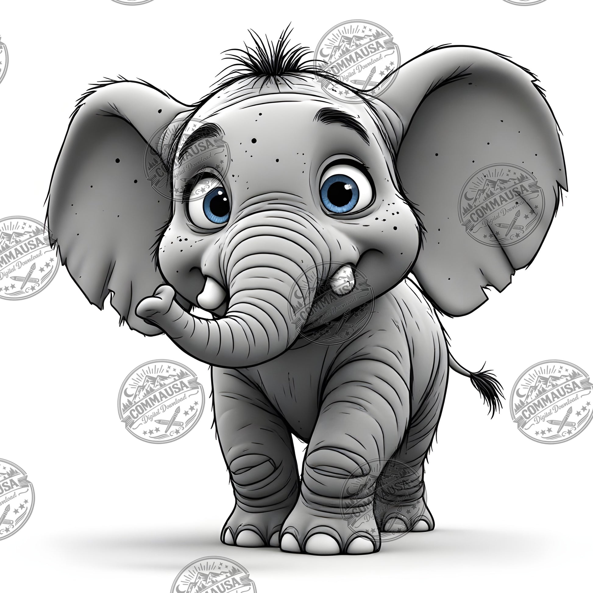 Baby Elephant Nursery Wall Art Printable, Cute Cartoon Elephant PNG, Kids Room Decor, Sublimation Commercial Use
