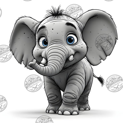 Baby Elephant Nursery Wall Art Printable, Cute Cartoon Elephant PNG, Kids Room Decor, Sublimation Commercial Use