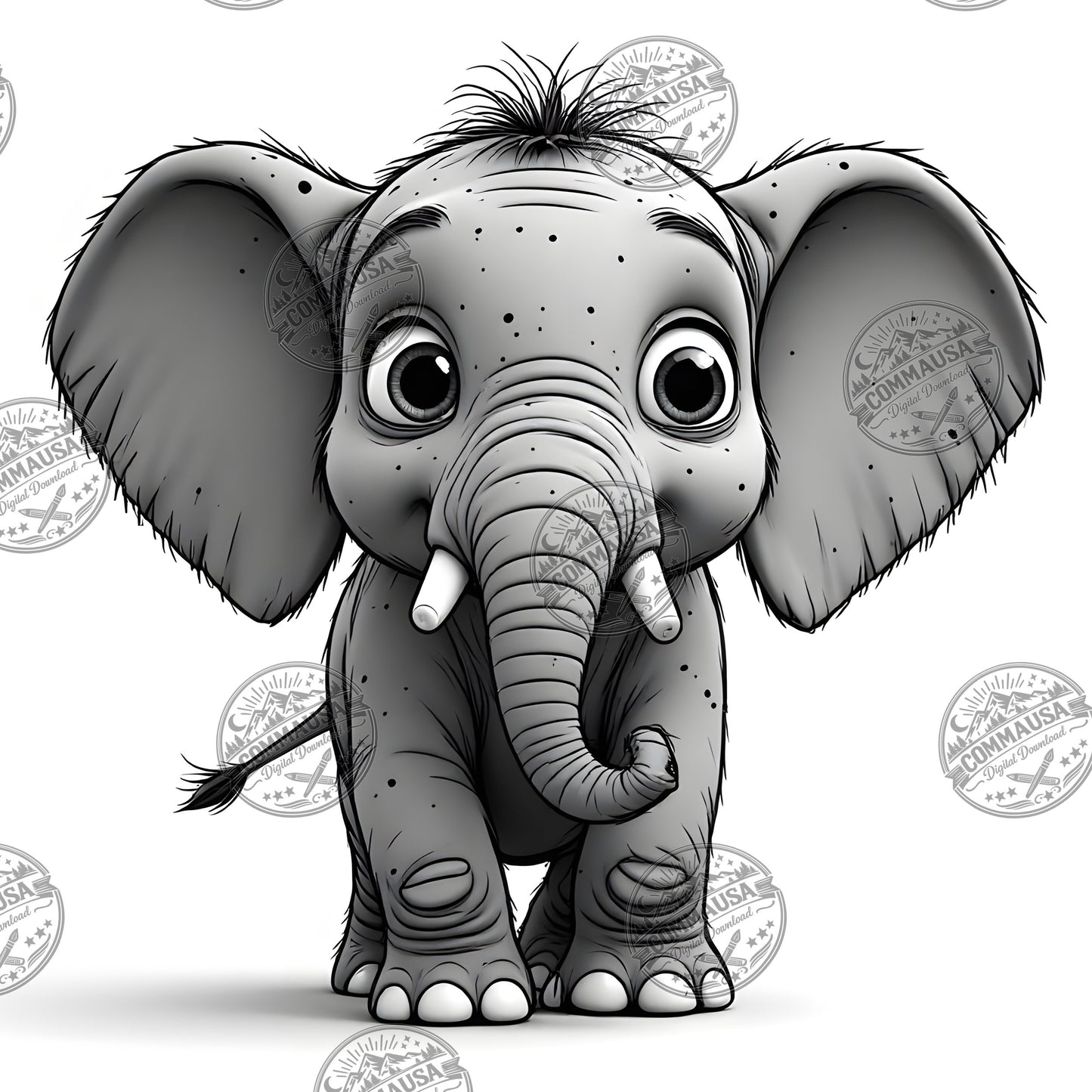 Baby Elephant Nursery Wall Art Printable, Cute Cartoon Elephant PNG, Kids Room Decor, Sublimation Commercial Use