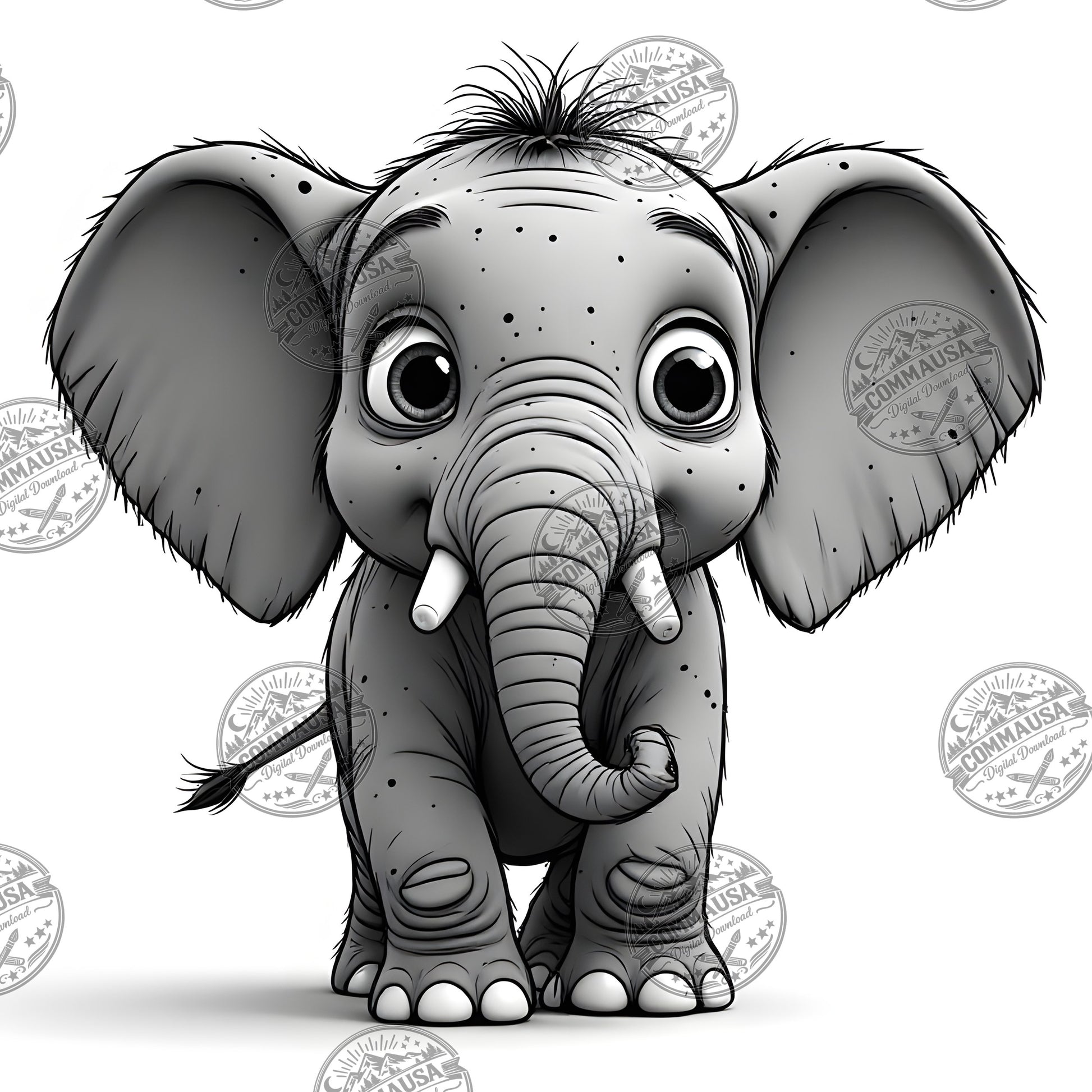 Baby Elephant Nursery Wall Art Printable, Cute Cartoon Elephant PNG, Kids Room Decor, Sublimation Commercial Use