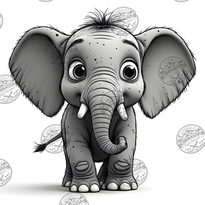 Baby Elephant Nursery Wall Art Printable, Cute Cartoon Elephant PNG, Kids Room Decor, Sublimation Commercial Use