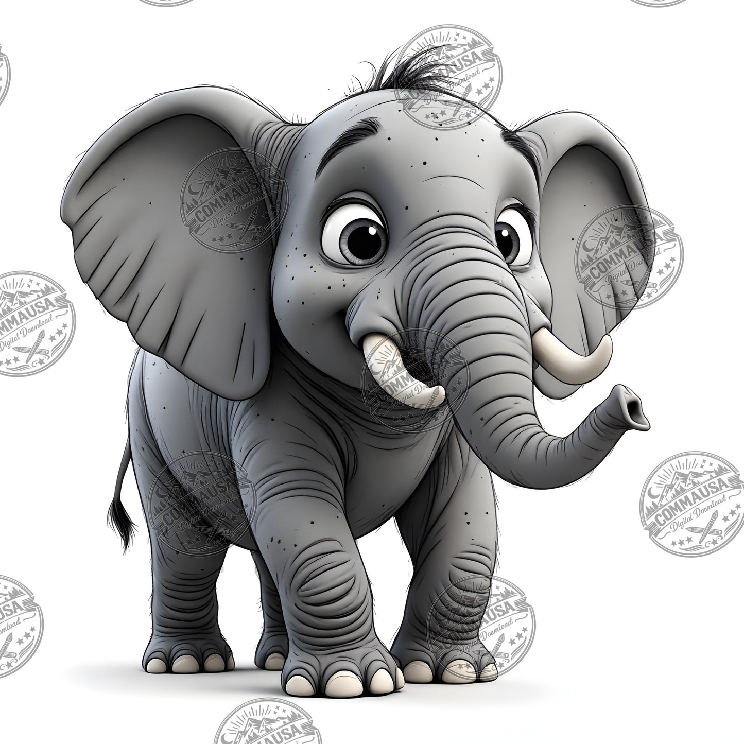 Baby Elephant Nursery Wall Art Printable, Cute Cartoon Elephant PNG, Kids Room Decor, Sublimation Commercial Use