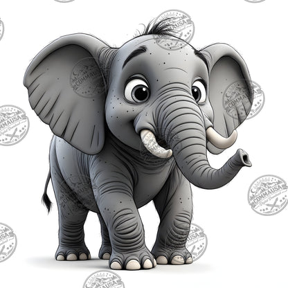 Baby Elephant Nursery Wall Art Printable, Cute Cartoon Elephant PNG, Kids Room Decor, Sublimation Commercial Use