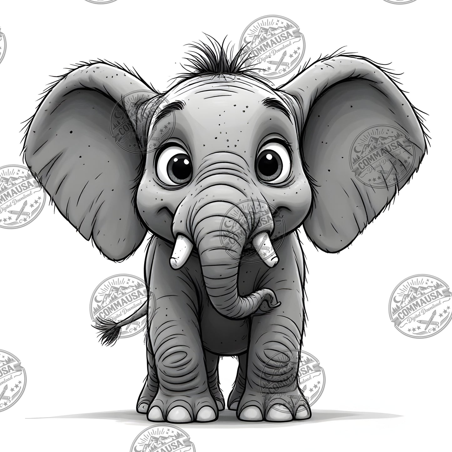 Baby Elephant Nursery Wall Art Printable, Cute Cartoon Elephant PNG, Kids Room Decor, Sublimation Commercial Use
