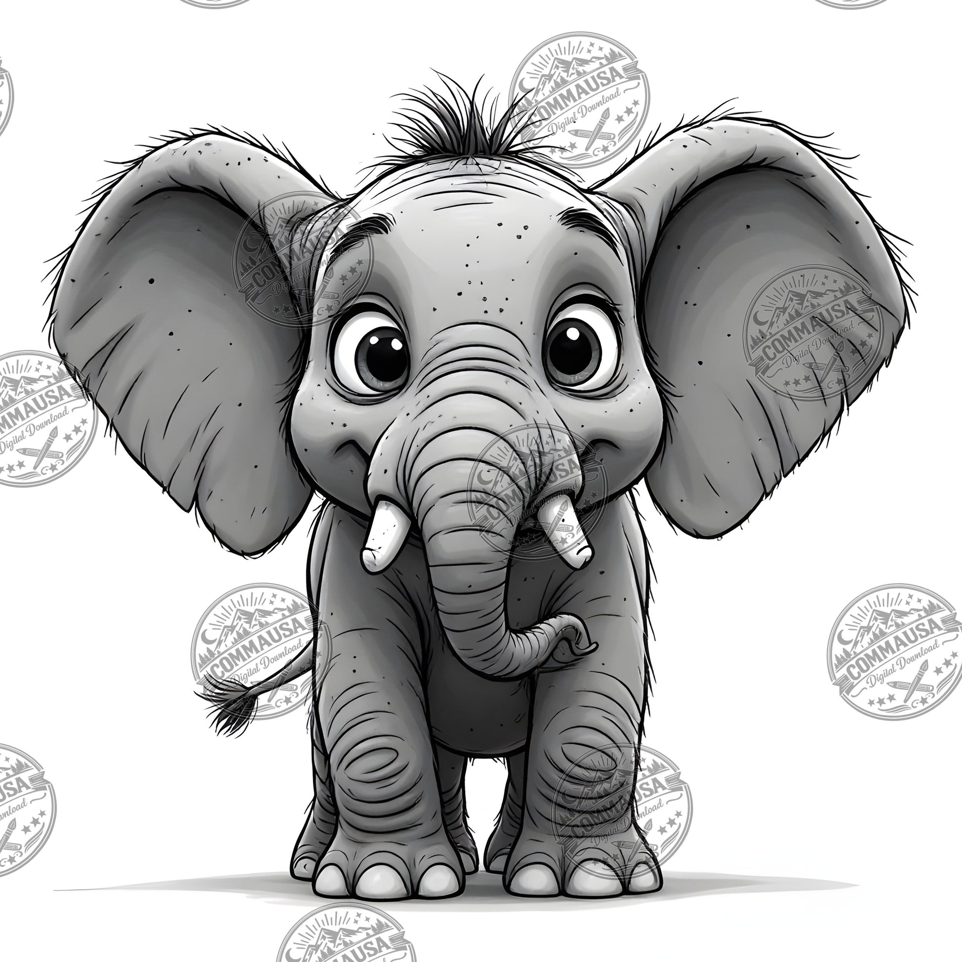 Baby Elephant Nursery Wall Art Printable, Cute Cartoon Elephant PNG, Kids Room Decor, Sublimation Commercial Use