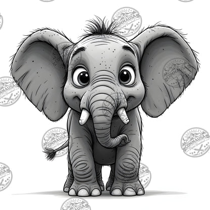 Baby Elephant Nursery Wall Art Printable, Cute Cartoon Elephant PNG, Kids Room Decor, Sublimation Commercial Use